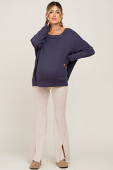 Navy Exposed Seam Side Slit Maternity Sweater