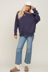 Navy Exposed Seam Side Slit Sweater