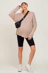 Taupe Exposed Seam Side Slit Maternity Sweater