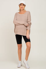 Taupe Exposed Seam Side Slit Maternity Sweater