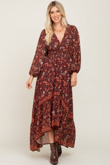 Brown Floral Hi-Lo Train Maternity Maxi Dress