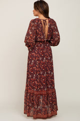 Brown Floral Hi-Lo Train Maternity Maxi Dress