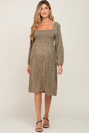 Olive Printed Long Sleeve Maternity Midi Dress