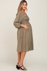 Olive Printed Long Sleeve Maternity Midi Dress