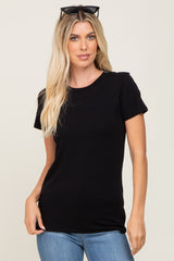 Black Basic Crew Neck Maternity Tee