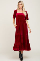 Burgundy Velvet Tiered Maxi Dress