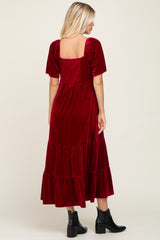 Burgundy Velvet Tiered Maxi Dress