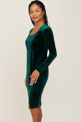 Forest Green Velvet Long Sleeve Side Slit Dress