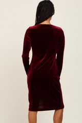 Burgundy Velvet Long Sleeve Side Slit Dress