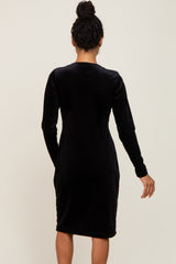 Black Velvet Long Sleeve Side Slit Dress