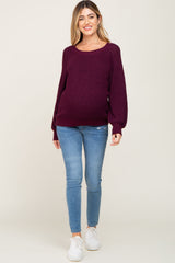 Plum Popcorn Knit Raglan Maternity Sweater