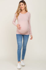 Light Pink Soft Knit Ruched Maternity Top