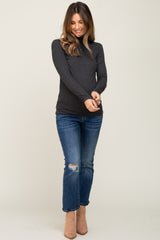 Charcoal Heathered Ribbed Mock Neck Long Sleeve Maternity Top