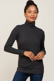 Charcoal Heathered Ribbed Mock Neck Long Sleeve Top