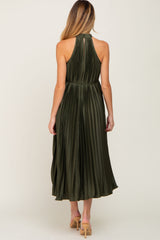 Olive Pleated Maternity Halter Dress