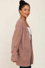 Mocha Fuzzy Knit Front Pocket Cardigan