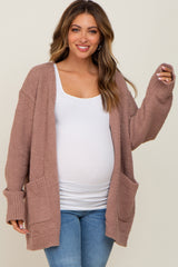 Mocha Fuzzy Knit Front Pocket Maternity Cardigan