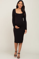 Black Long Sleeve Square Neck Maternity Dress