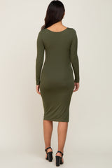 Olive Long Sleeve Square Neck Maternity Dress