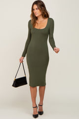 Olive Long Sleeve Square Neck Maternity Dress