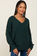 Green V-Neck Oversized Maternity Sweater