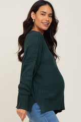 Green V-Neck Oversized Maternity Sweater