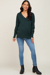 Green V-Neck Oversized Maternity Sweater