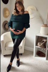 Forest Green Foldover Off Shoulder Maternity Sweater