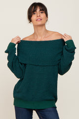 Forest Green Foldover Off Shoulder Sweater