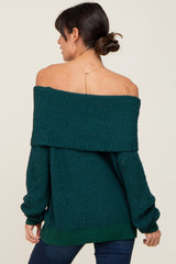 Forest Green Foldover Off Shoulder Sweater