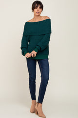 Forest Green Foldover Off Shoulder Maternity Sweater