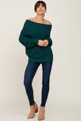 Forest Green Foldover Off Shoulder Sweater