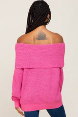 Fuchsia Foldover Off Shoulder Sweater