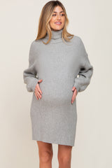 Heather Grey Turtleneck Ribbed Maternity Sweater Dress