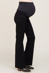 Black Flare Leg Raw Hem Maternity Jeans