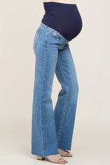 Blue Flare Leg Raw Hem Maternity Jeans