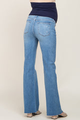 Blue Flare Leg Raw Hem Maternity Jeans