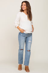 Light Blue Cropped Distressed Maternity Jeans