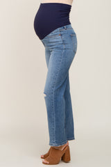 Blue Open Knee Maternity Straight Leg Jean