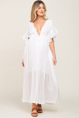 Ivory Deep V-Neck Button Down Maternity Maxi Dress