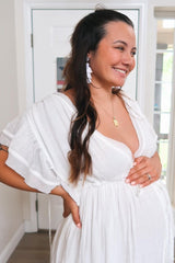 Ivory Deep V-Neck Button Down Maternity Maxi Dress