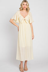 Cream Front Tie Ruffle Sleeve Maternity Midi Dress