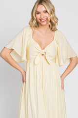 Cream Front Tie Ruffle Sleeve Midi Dress