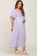 Lavender Front Tie Ruffle Sleeve Maternity Midi Dress