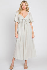 Sage Front Tie Ruffle Sleeve Midi Dress