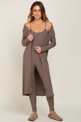 Mocha Ribbed Jumpsuit Two Piece Set