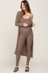 Mocha Ribbed Maternity Jumpsuit Two Piece Set