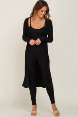 Black Ribbed Jumpsuit Two Piece Set