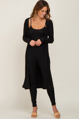 Black Ribbed Maternity Jumpsuit Two Piece Set