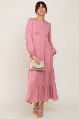 Mauve Long Sleeve Tiered Maxi Dress